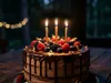 Luxurious birthday cake with glowing candles