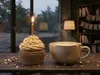 A cozy birthday with coffee and candlelit cupcake