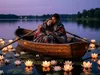 Romantic evening on the water with lanterns