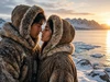 Inuit couple in love romantic greeting card