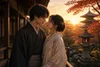 Japanese couple in love romantic card