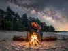 Romantic beach campfire under the stars