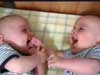 New baby born, baby cards, baby twinns laughing to each other